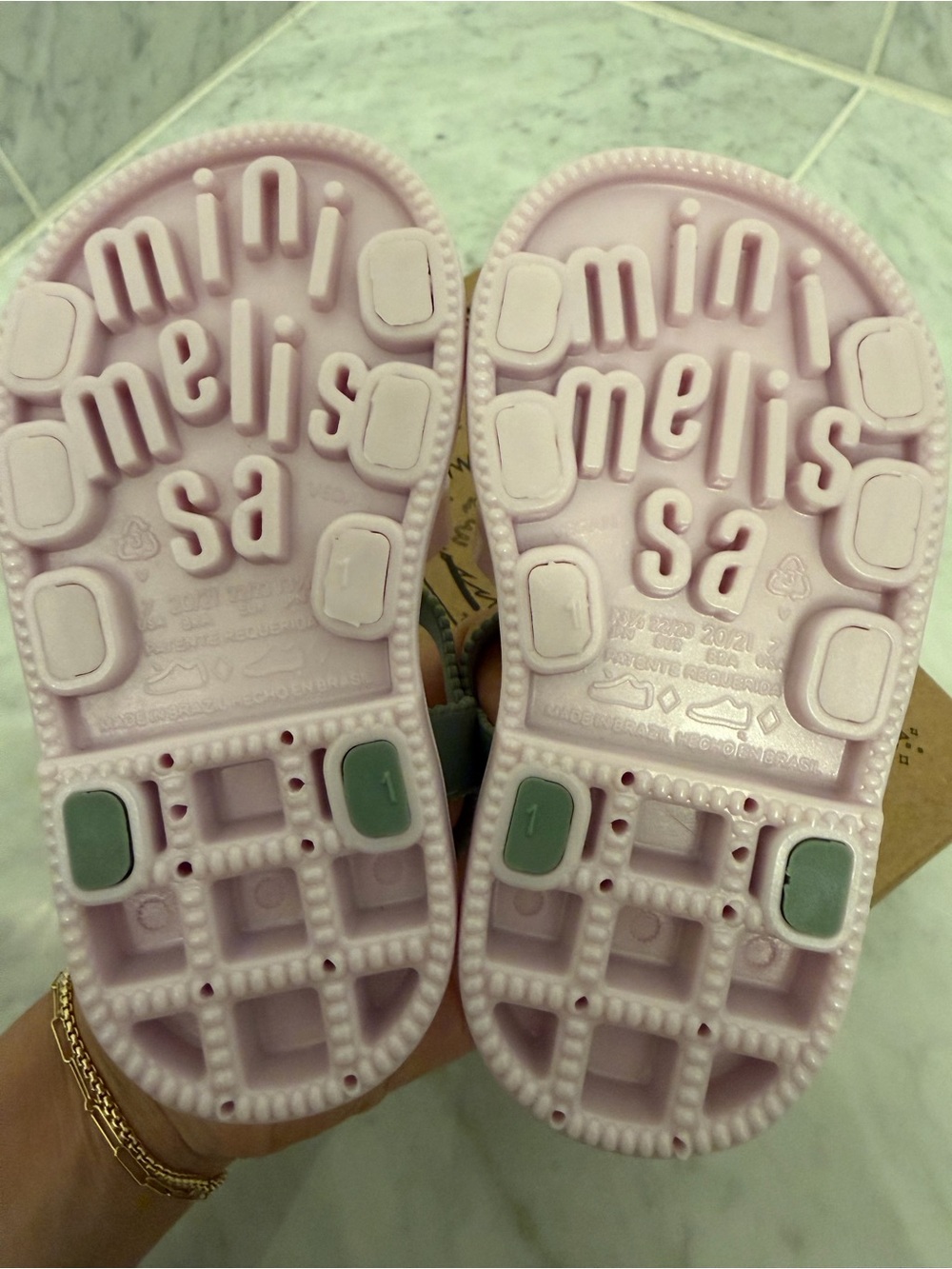 Mini Melissa Daisy Sandals - Pink with Green Strap - Picture 6 of 6